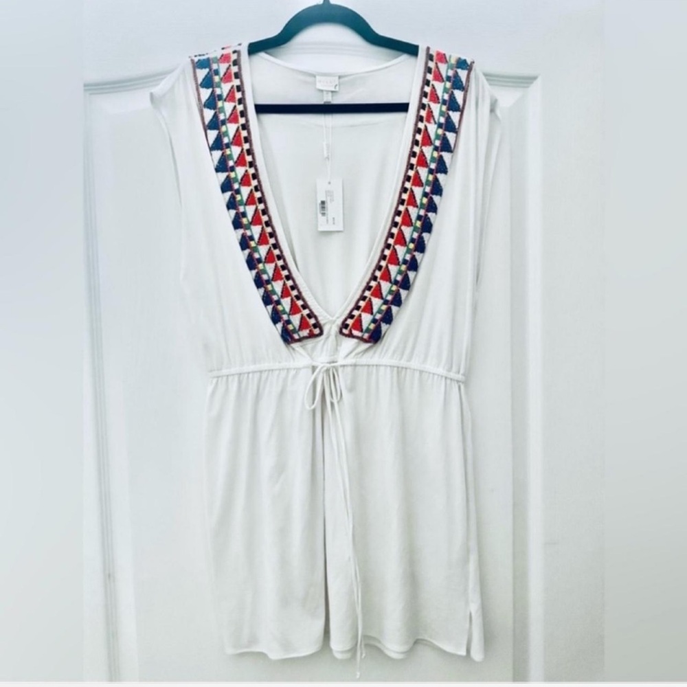 Milly Cabana White Swim Coverup with Multicolor Trim M